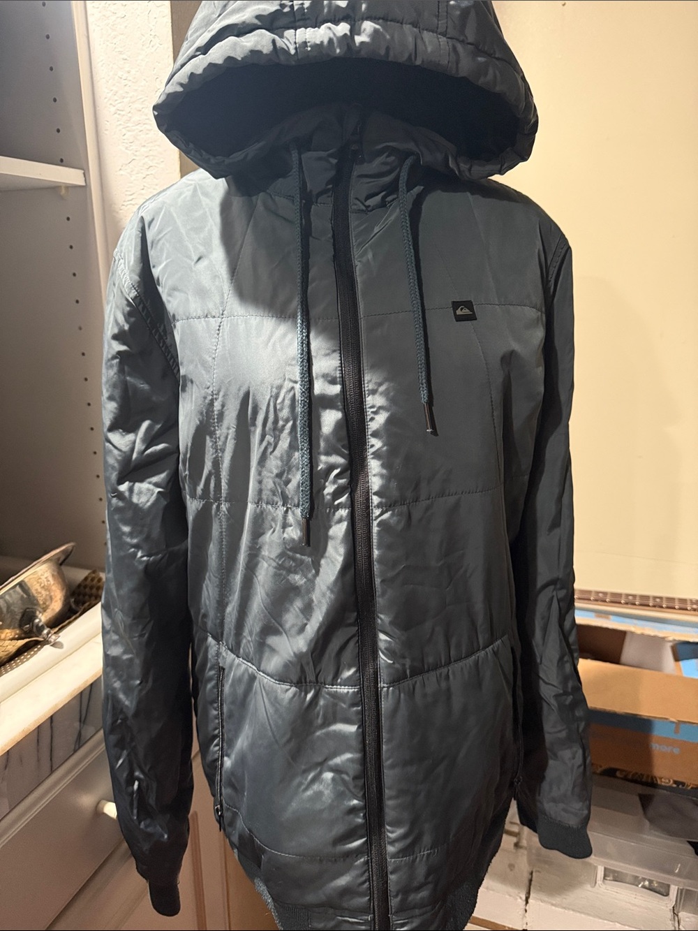 Quiksilver Men’s Hooded Puffer Jacket - Gray Blue